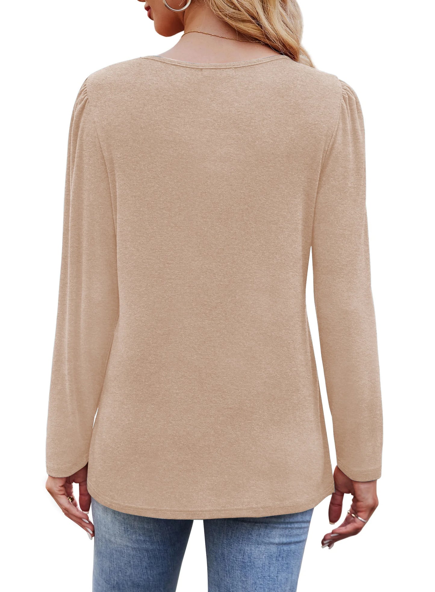 Long Sleeve Shirts for Women Fall Dressy Casual Blouses Fashion Pleated Tunic Tops