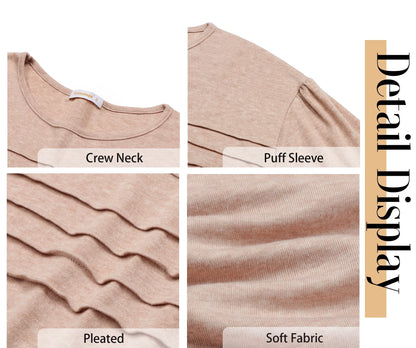 Long Sleeve Shirts for Women Fall Dressy Casual Blouses Fashion Pleated Tunic Tops