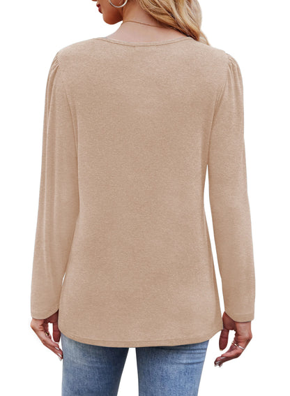 Long Sleeve Shirts for Women Fall Dressy Casual Blouses Fashion Pleated Tunic Tops
